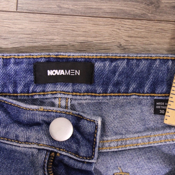 0285-Nova Men Distressed Flare Jeans Size 30 – Blue Ripped Denim - Picture 8 of 10